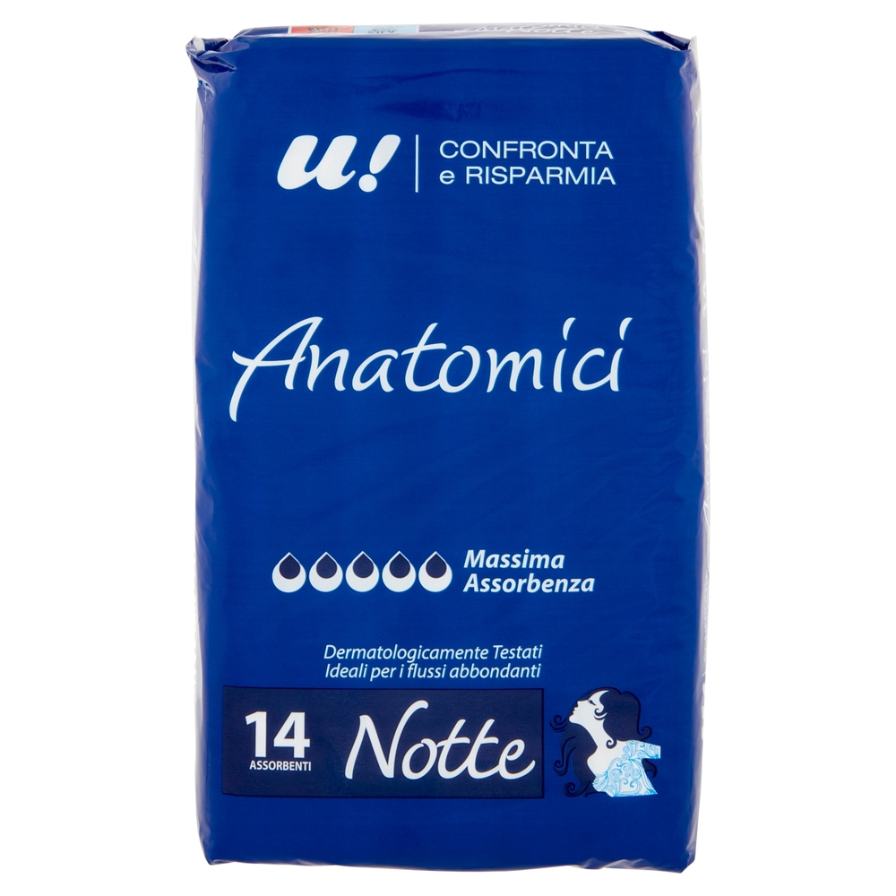 14 Assorbenti Anatomici Notte U! Confronta e Risparmia